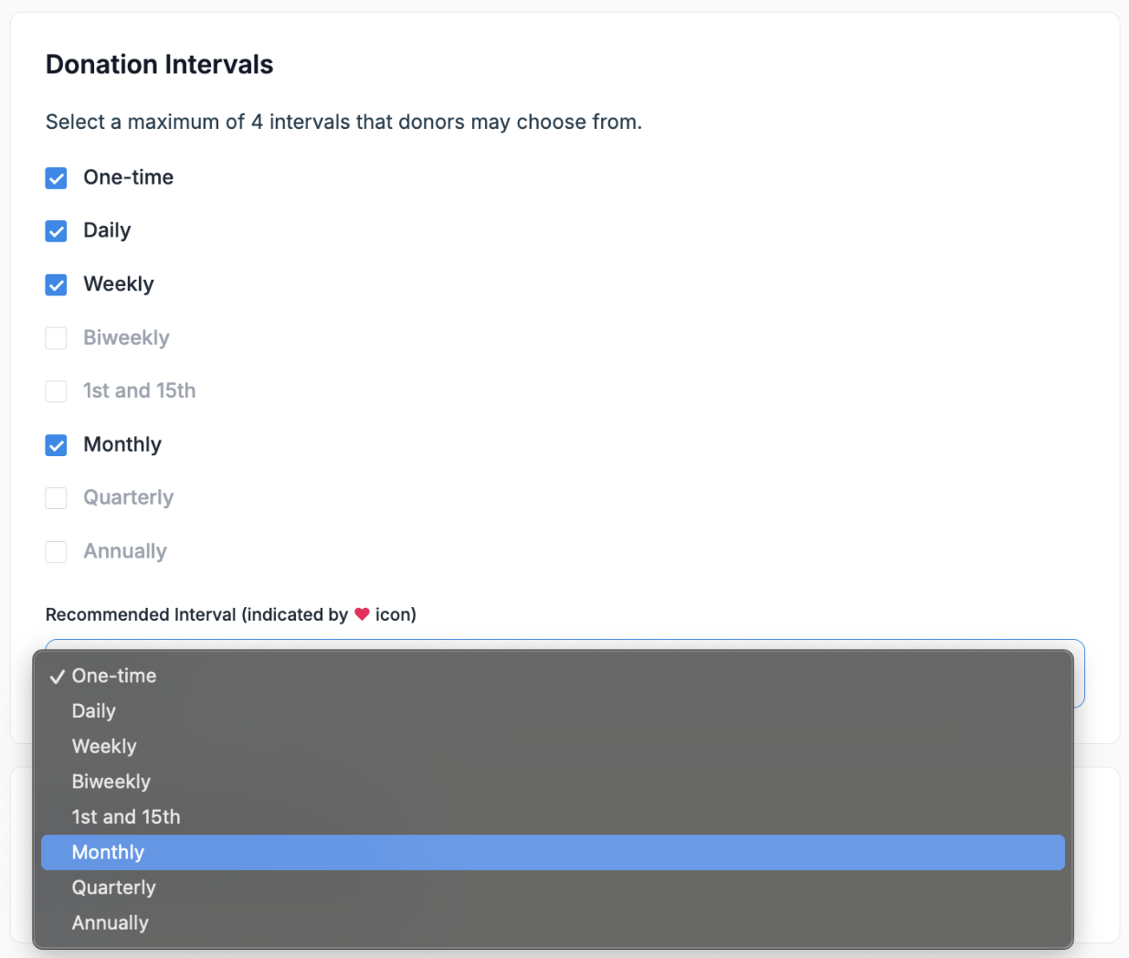 Live Kiosk Donation Intervals